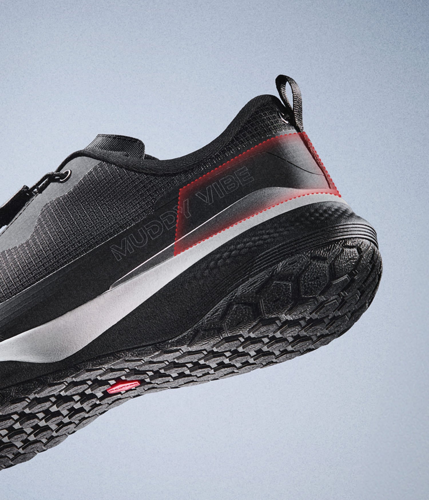 S-16 slip-on walking shoe's heel and rugged outsole tread for MUDDY VIBE traction.