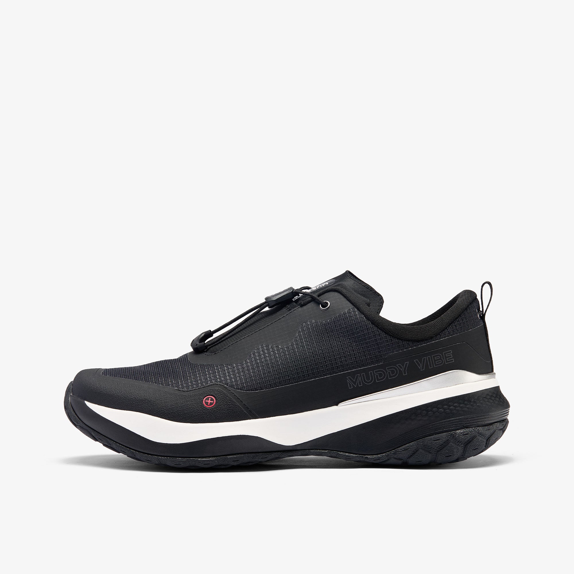 MUDDY VIBE S-16 Ridge Snow low-top hiking shoe with black and white accents, side view on a white background.