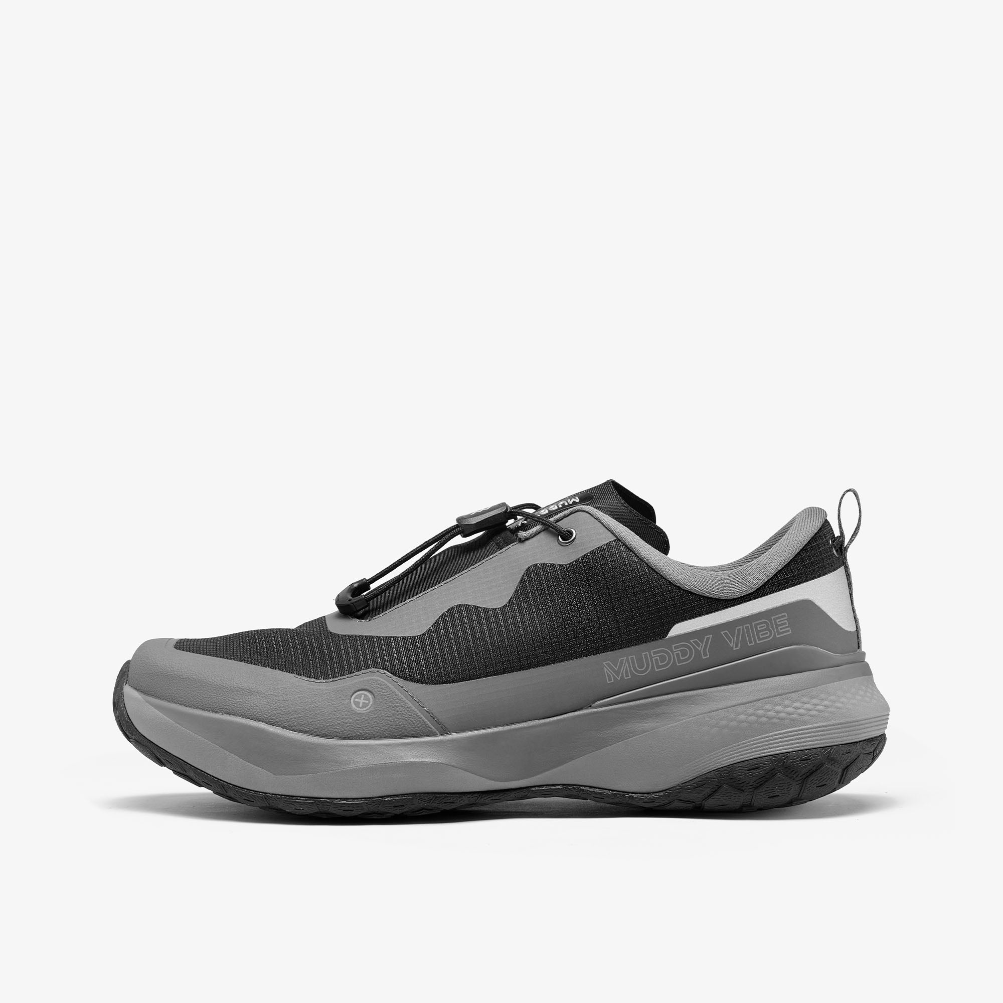 MUDDY VIBE S-16 Tide Rock low-top hiking shoe with black and grey accents, side view on a white background.