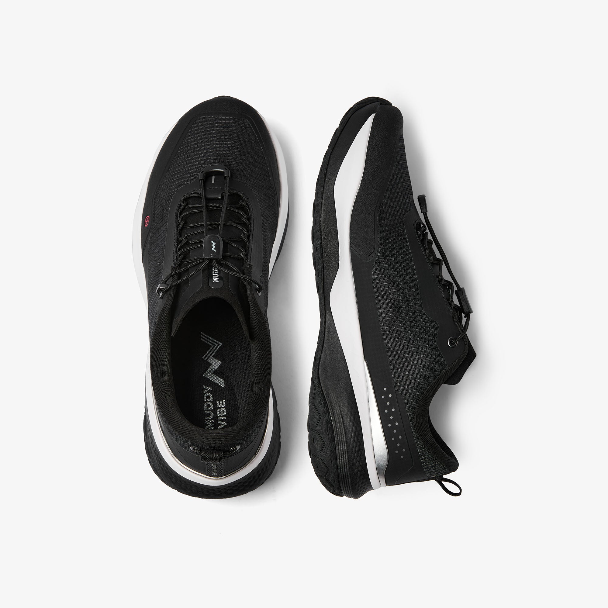 MUDDY VIBE Si-14 Ridge Snow low-top hiking shoe with black and white accents, top view on a white background.