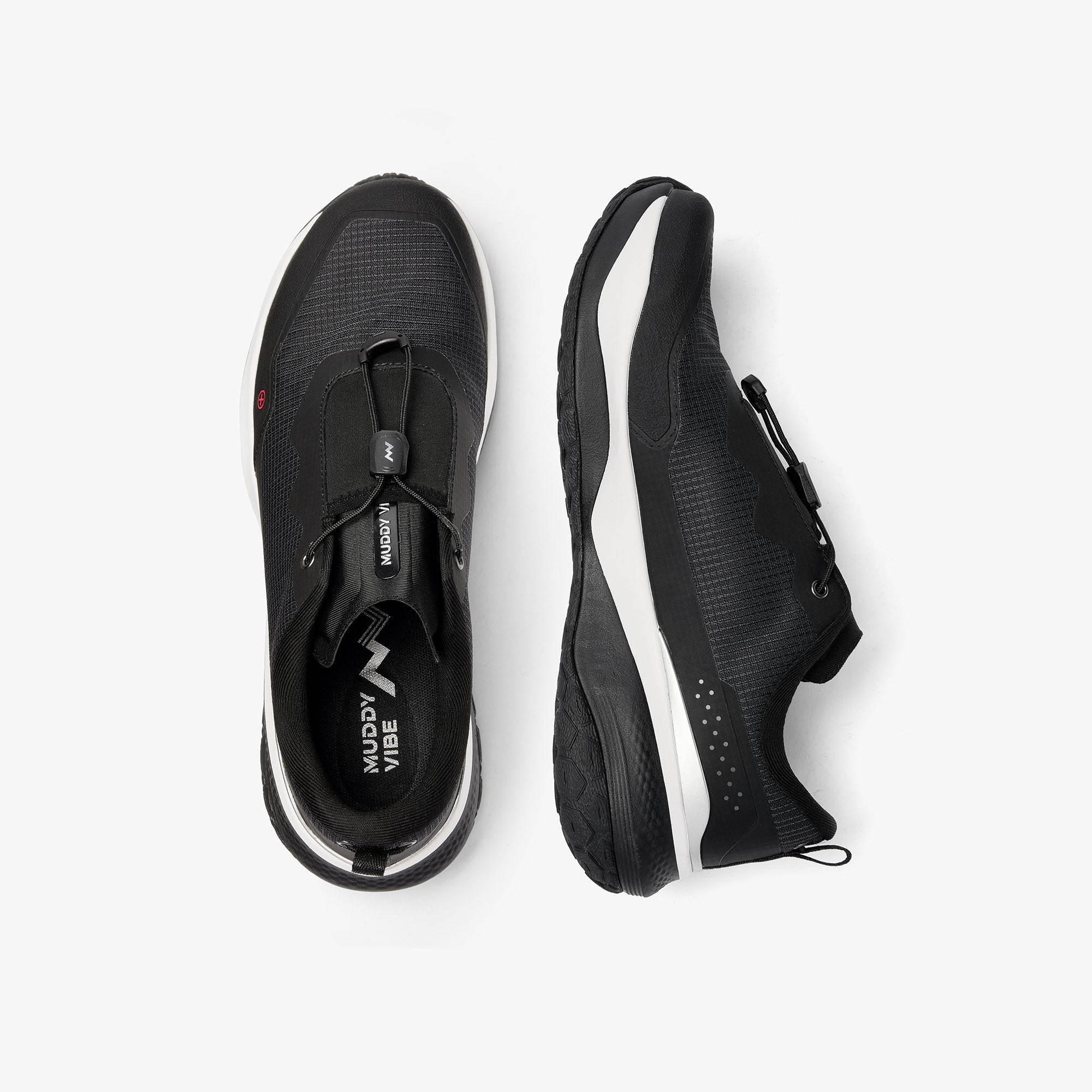 MUDDY VIBE S-16 Ridge Snow low-top hiking shoe with black and white accents, top view on a white background.
