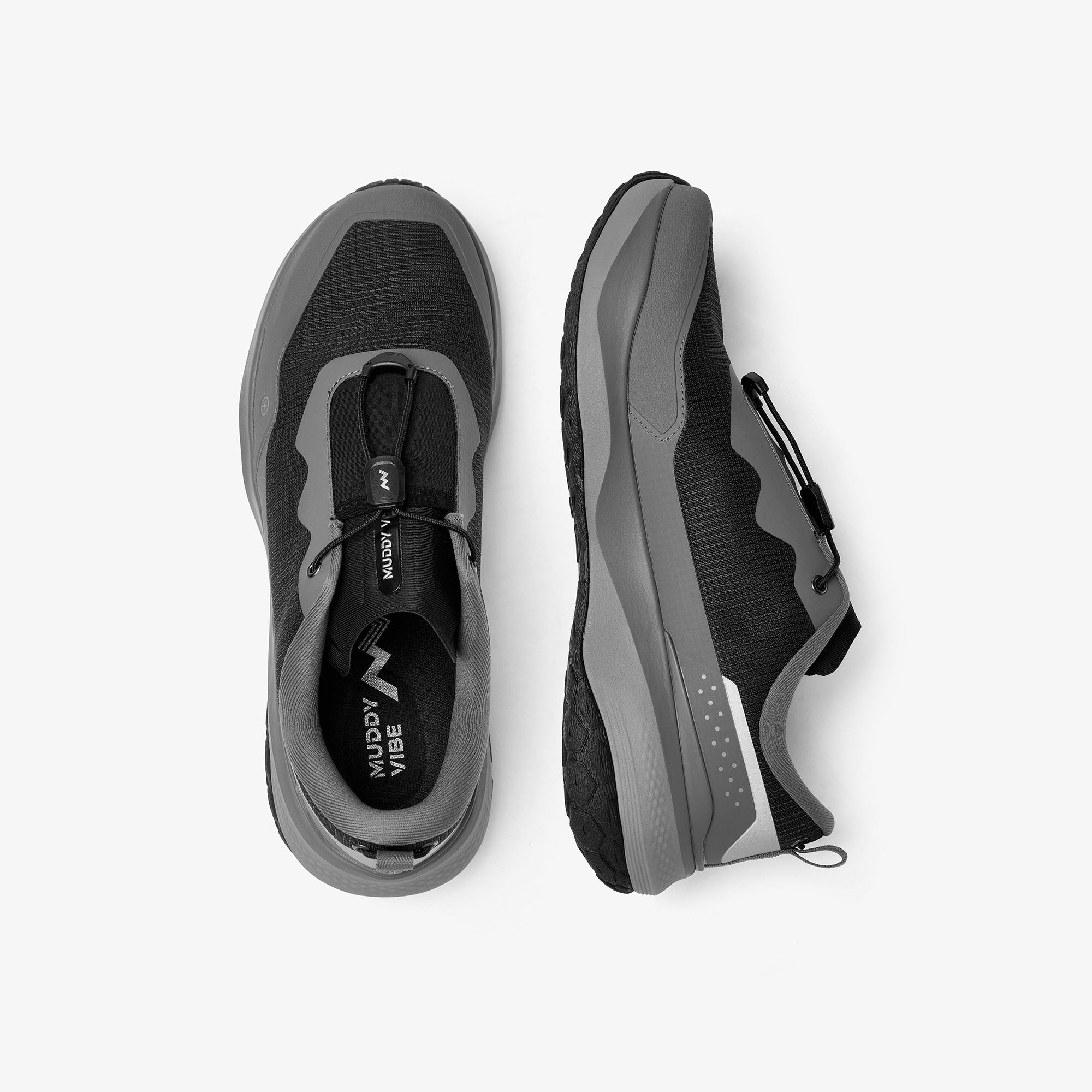 MUDDY VIBE S-16 Tide Rock low-top hiking shoe with black and grey accents, top view on a white background.